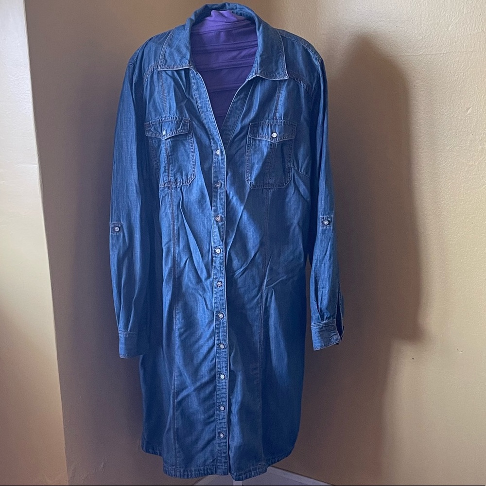 Denim Button-Front Midi Dress - Blue